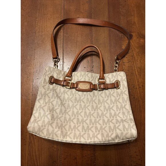 Micheal Kors Handbags - michael kors hamilton handbag large White And Brown Leather Strap